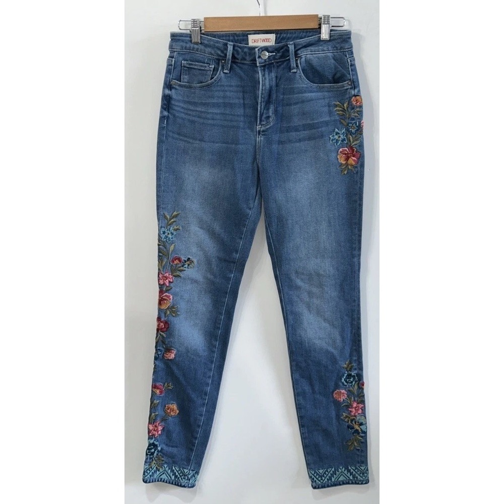 Women's Driftwood Jackie High Rise Floral Embroidered Jeans sz‎ 28 No Pilling EC